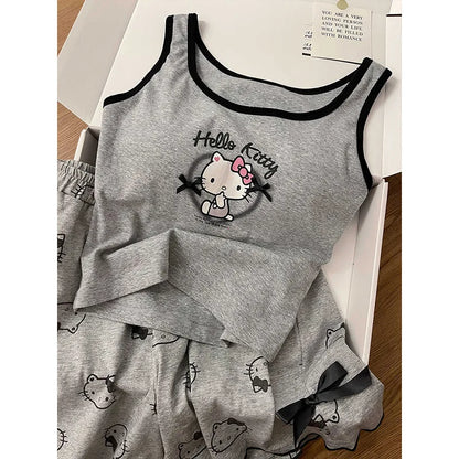 Hello Kitty Pyjama-Set für Damen, niedliche Nachtwäsche, Cartoon, ärmellos, Tank-Top, Shorts, Zuhause, Sommer, gemütliche Loungewear, Geschenk für Mädchen, Sanrio.