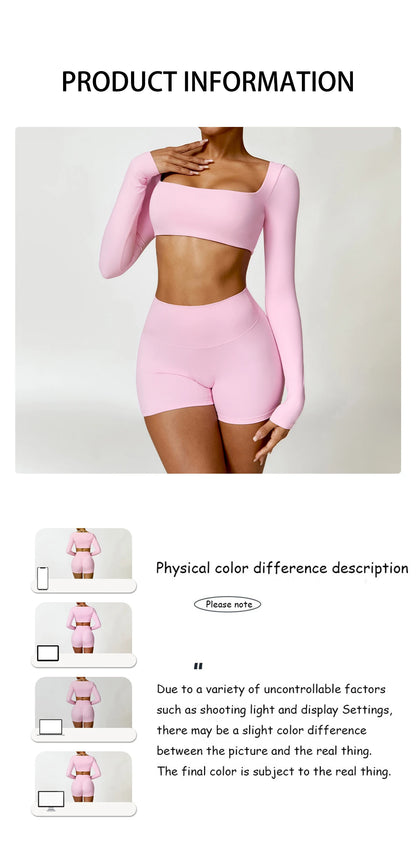 2PCS Yoga Suit Sports Set Women Quick-Drying Gym Set Women Tracksuit Running Workout Long Sleeve Sports Shirt Yoga Clothing.