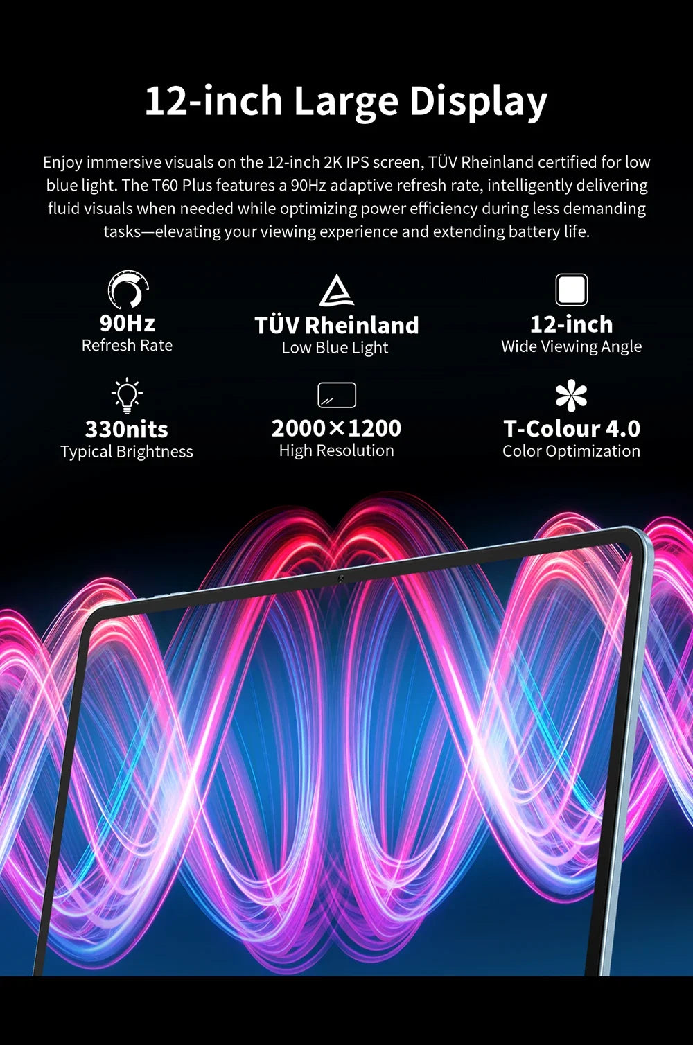 Teclast T60 Plus Tablet 12 inch MTK Helio G88 8-core CPU 6GB RAM 128GB ROM Android 14 Dual-band WiFi BT5.0 8000mAh 13MP+8MP.