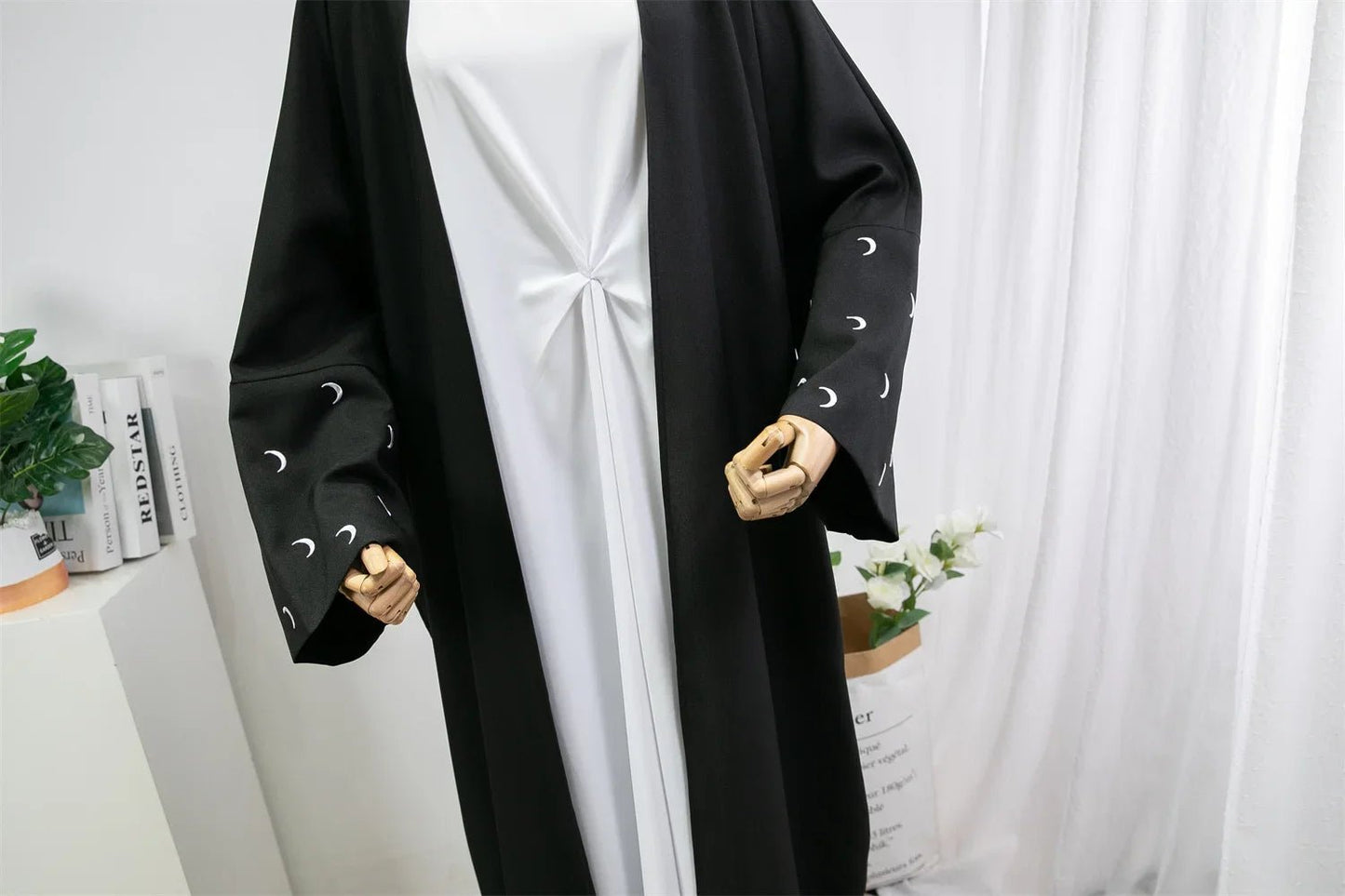 Muslimische Abayas lose Kaftan Frauen islamische Kleidung Mond Stickerei offene Front Abaya Langarm Maxi Länge Kleid Frauen Jilbabs.
