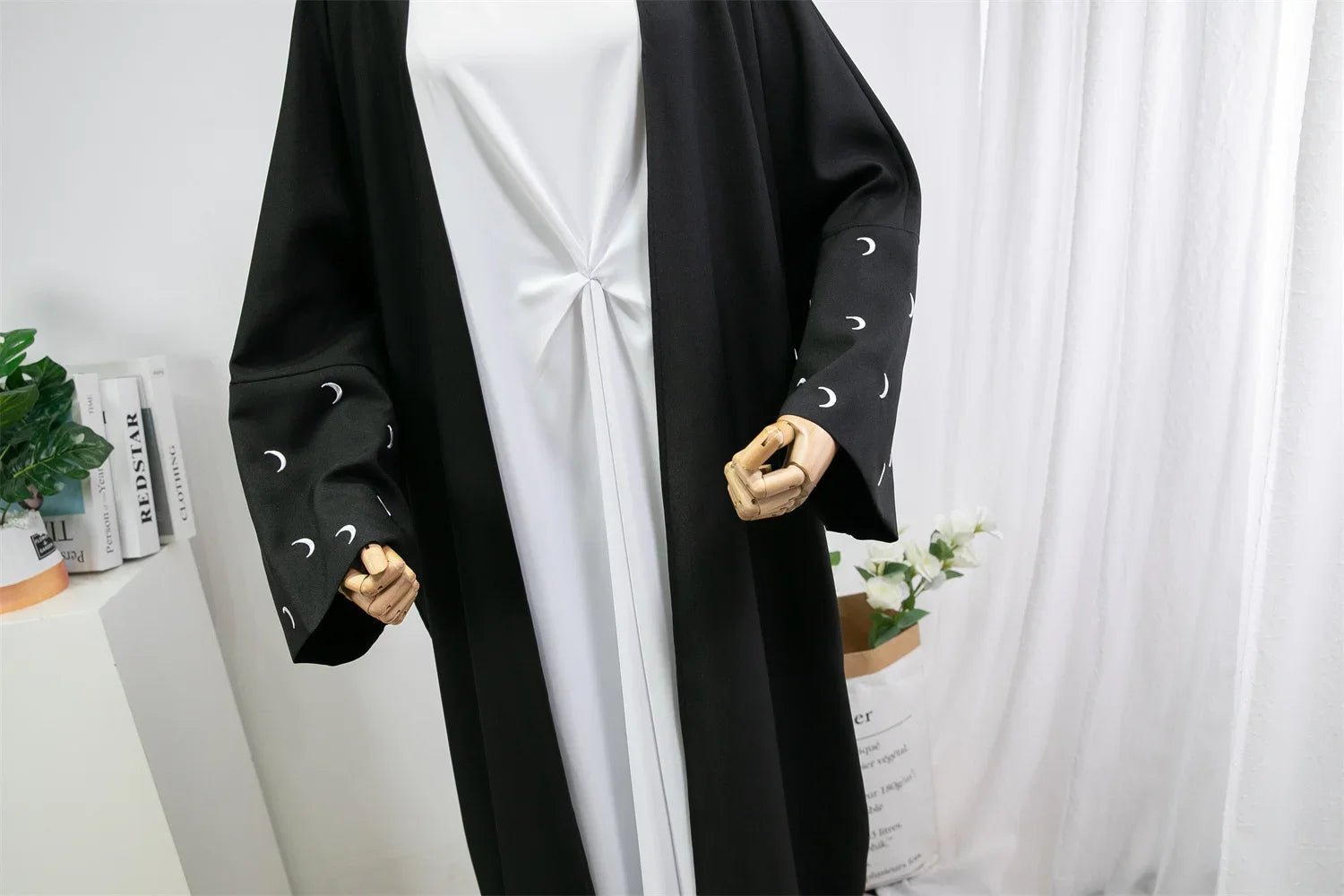 Muslimische Abayas lose Kaftan Frauen islamische Kleidung Mond Stickerei offene Front Abaya Langarm Maxi Länge Kleid Frauen Jilbabs.
