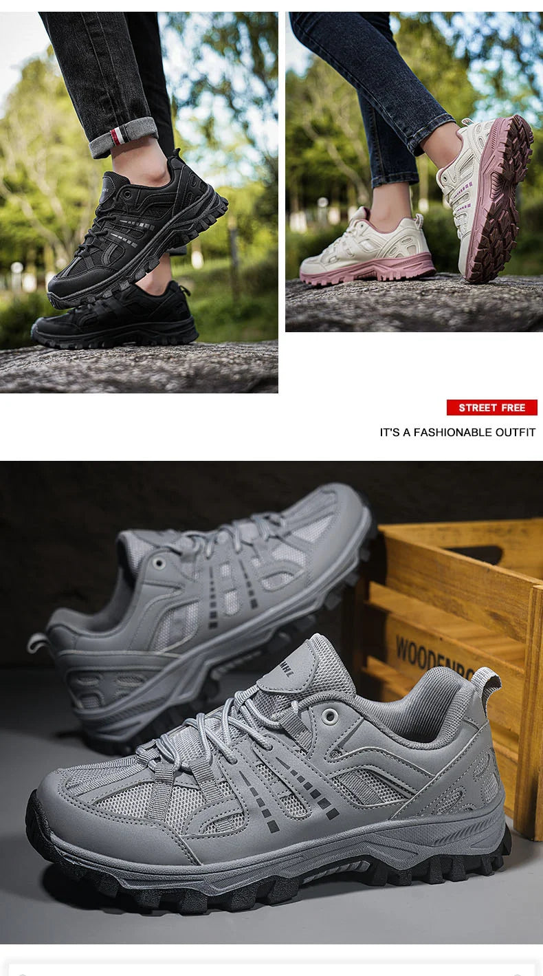 Men‘s Waterproof Hiking Shoes Outdoor Trainers Lace-up Climbing Shoes Women Trekking Sneakers Anti-slip  Tactical Sneaker.