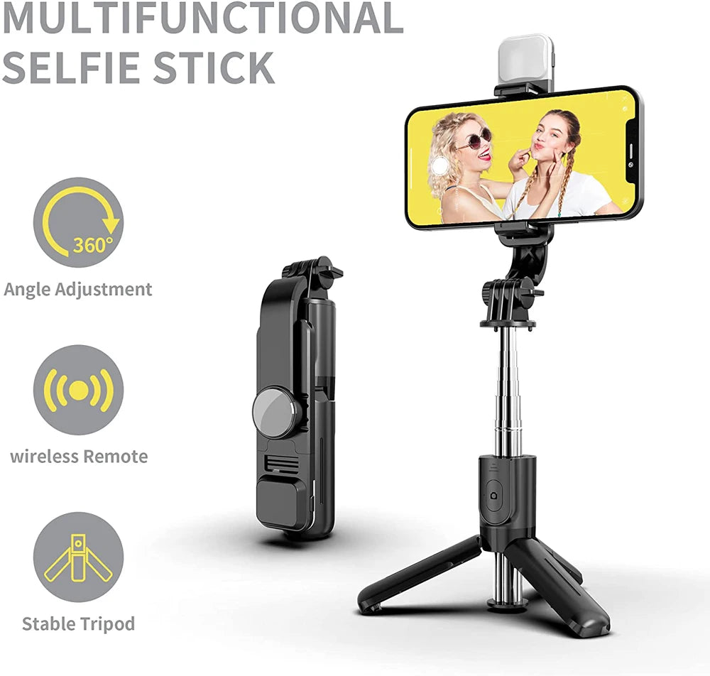 Wireless Bluetooth Selfie Stick Foldable Portable Tripod with Fill Light Shutter Remote Control for Android iPhone Smartphone.