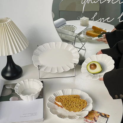 Ahunderjiaz-French Beige Ceramic Tableware Set, Underglaze Dessert Tray, Rice Bowl, Fish Plate, Kitchen Tableware Set, Cream Sty.