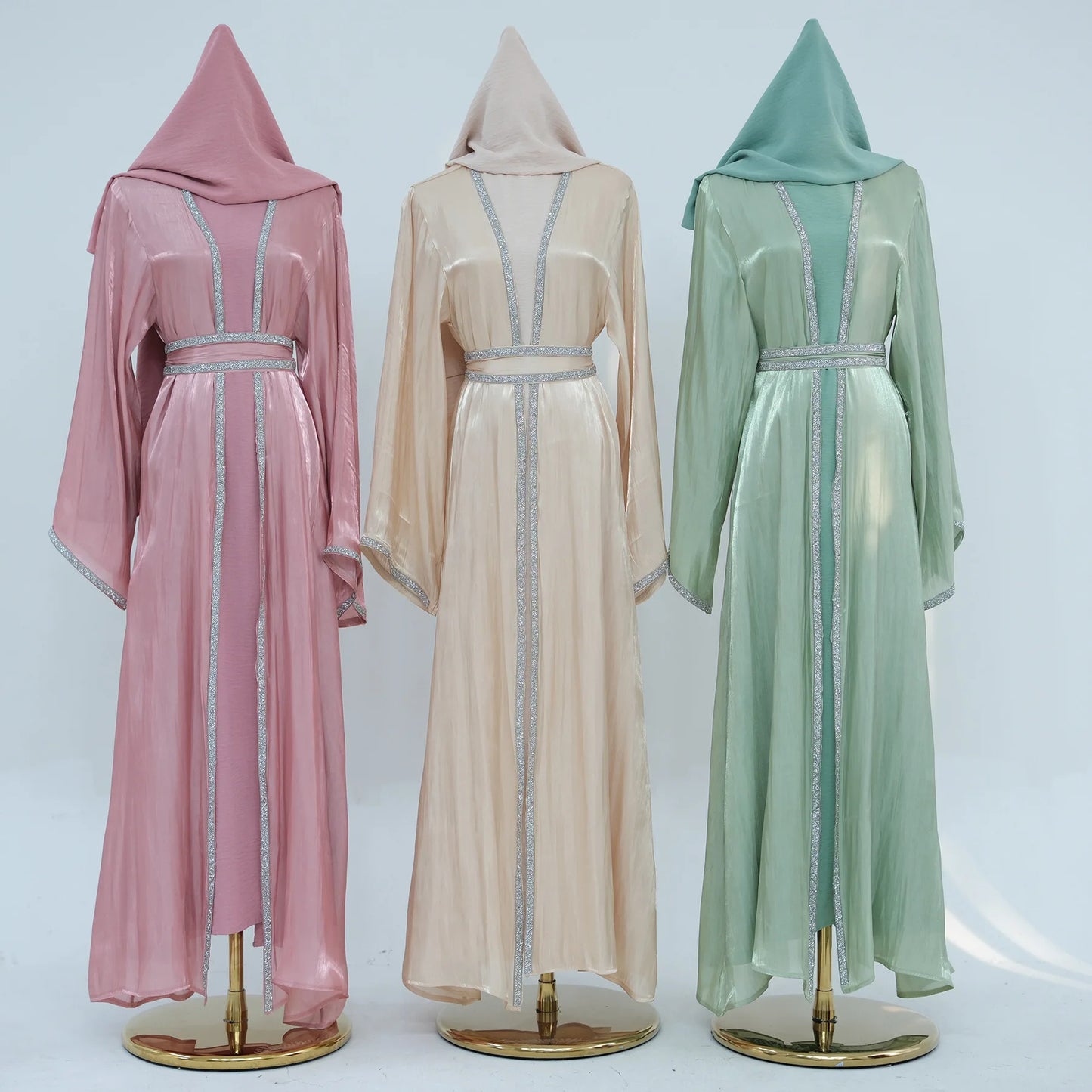 Muslim Abaya for Women Eid Dress 2 Piece Set Diamond Morocco Ramadan Lace-up Abayas Kaftan Islam Cardigan Dubai Arab Long Robe