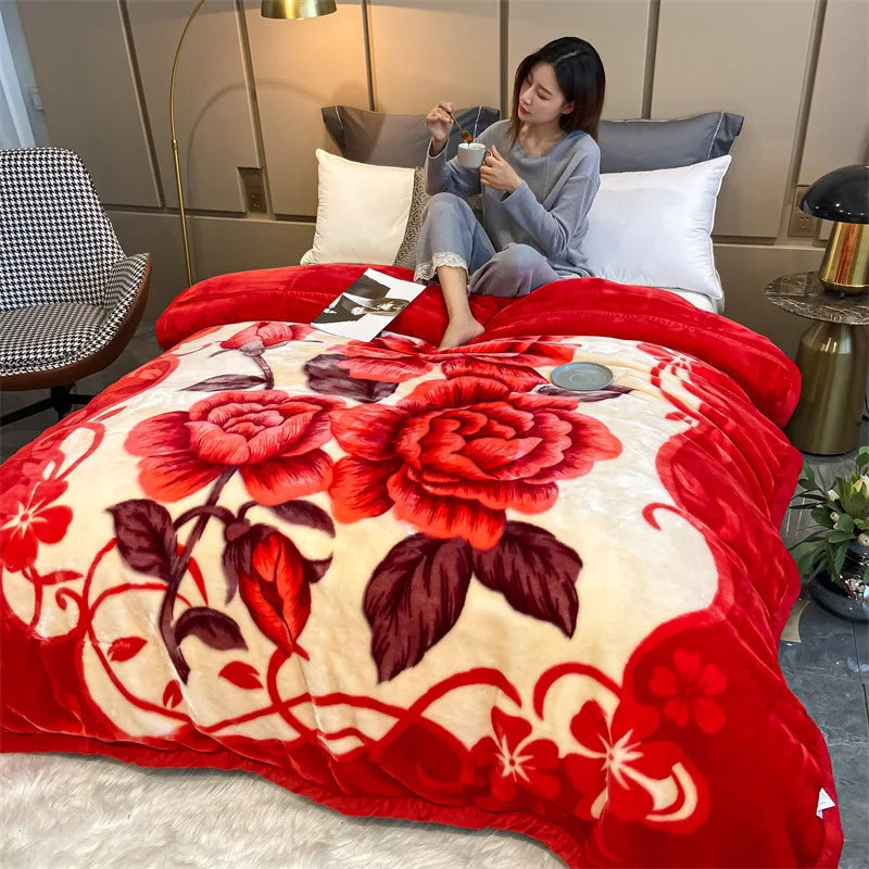 Raschel Ultra-Soft Fleece Throw Blanket Vintage Floral Design Thick Warm for All Seasons for Couch Bed Machine Washable.