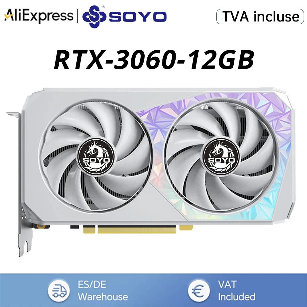 SOYO RTX 3060 12GB Graphics Card GDDR6 192Bit PCI Express 4.0 × 16 8Pin NVIDIA GPU Rtx 3060 Gaming Video Card Placa De Video.