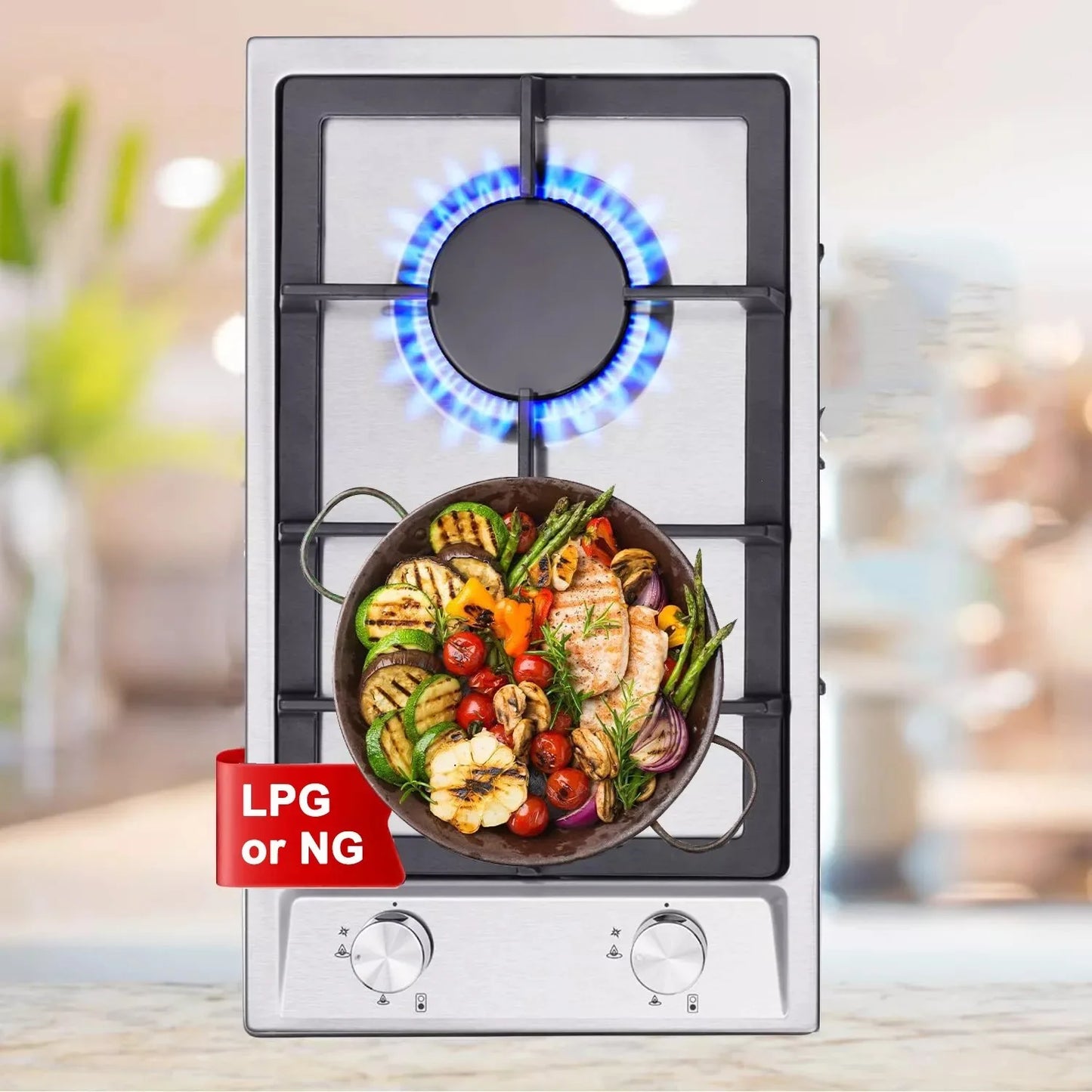 TopStrong  2-burner Stainless Steel with Automatic Flame Protection, Natural Gas Propane Built-in Gas Hob YYEUGCT-S02.