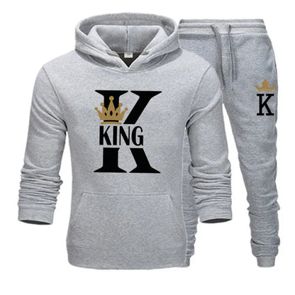 2024 New Autumn and Winter Men's and Women's Sweater Set KING QUEEN Loose Relaxed Hooded Print Couple Set.