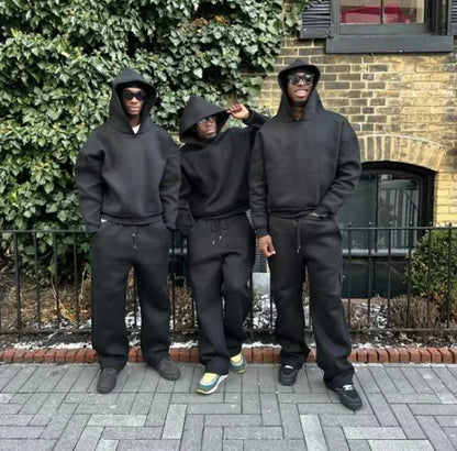 Solid Couple's Hooded Sweatshirt 2 Piece Set Casual Loose Sweatpants Suit Autumn Male Jogging Sweatshirt Trousers Outfits Suits.