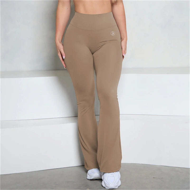 Allure The Brand Pocket Flare Scrunch Butt Pants ATB Women Tight-Fit Sexy Slim High Waist Pants Push Up Fitness Flare Leggings