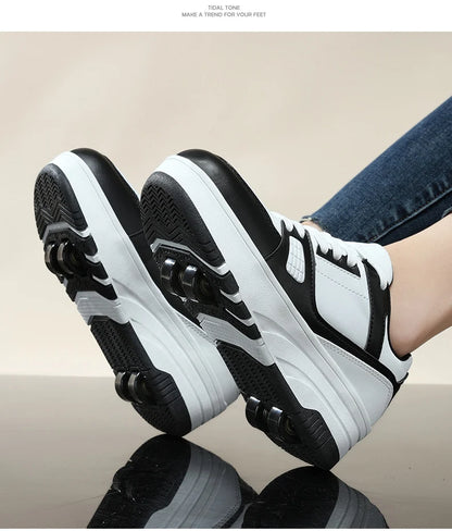 Four wheel roller shoes Boys girls walking shoes Casual outdoor sports slide and shrink school students pulleys shoes sneakers.