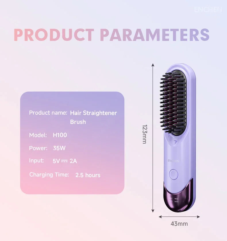 ENCHEN 2in1 Hair Straightener Brush Professional Electric Hair Stuff 200 Million Negative Ions Electric Brushes Hair Tools H100.