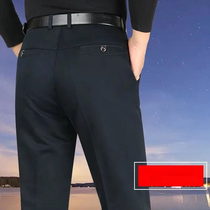 Smart Casual Pure Cotton Anti-Wrinkle High Waist Loose Baggy Straight Thicken Men Spring Autumn Solid Color Mid Casual Pants