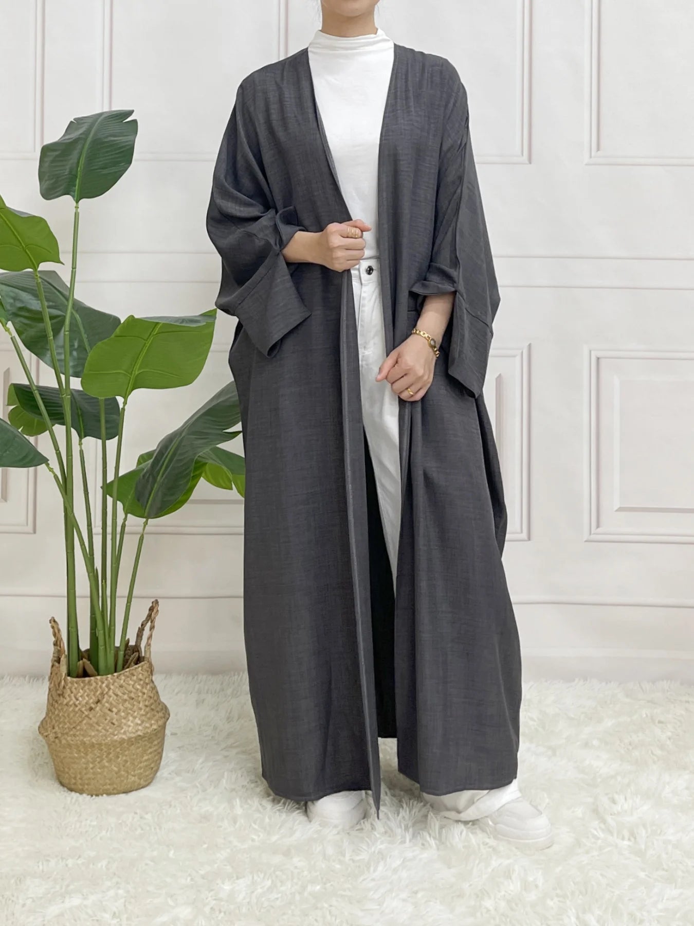 Split Sleeve Open Abaya Kimono Comfort Minimalist Muslim Outfit Islamic Clothing Modest Fashion Without Slip Dress.