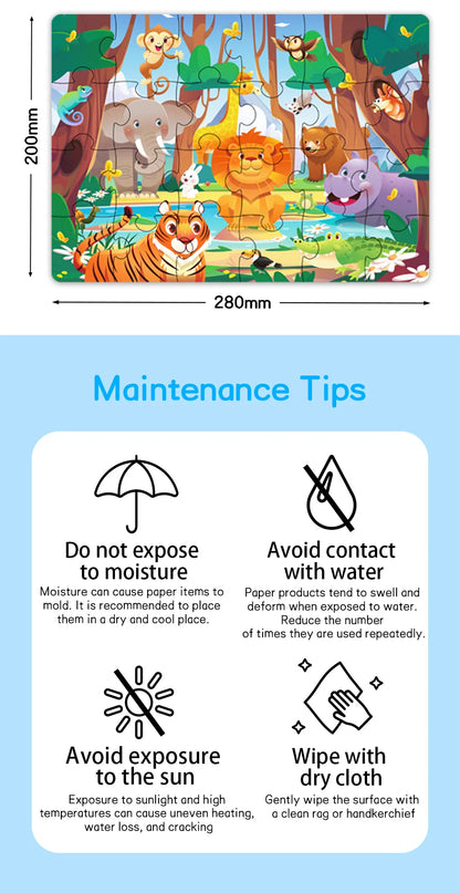 Kids Cartoon Animal Jigsaw Puzzles Montessori Educational Toys Parent-Child Theme Game Paper Educational Gift for Children.