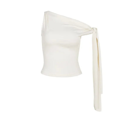 Sexy Asymmetrical Shoulder T-Shirt Women's Versatile Strapless Top Summer New Arrival Polyester Fiber One-Shoulder Sleeveless