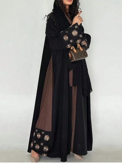 Middle Eastern Printed Floral Abaya Muslim Women Full Sleeve Loose Open Front Abayas Elegant Kaftan Jilbabs Islamic Maxi Dresses.