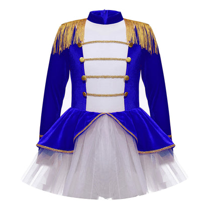 Kinder Mädchen Halloween Weihnachten Karneval Zirkus Zirkusdirektor Cosplay Performance Kostüm Langarm Mesh Trikot Tutu Kleid.