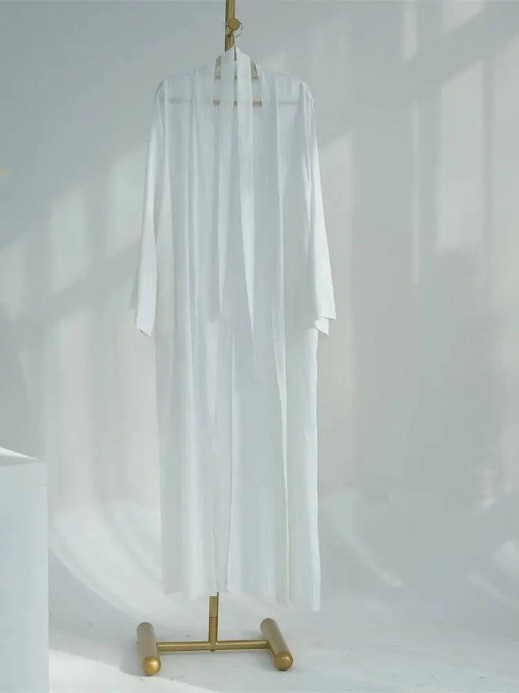 Eid Summer Cotton Linen Kimono Coat Dubai Open Abaya 2024 Muslim for Women Set Retro Kaftan Modest Dresses Islam Clothing Kebaya