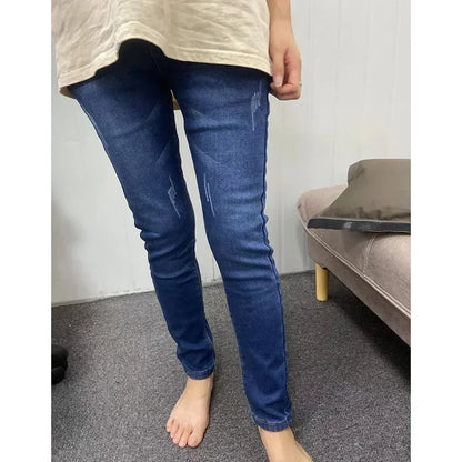 Frauen Thermische Dünne Jeans Mom Winter Warme Plüsch Stretch Jeans Dame Fleece Schnee Denim Hosen Student Bleistift Gerade Bein Hosen