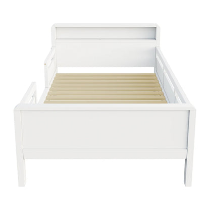 Multifunktions-Holzbett, USB- und Tape-C-Kombinationssteckdose, kleines LED-Licht, Kopfteil mit Einlagerfunktion, Einzelbett