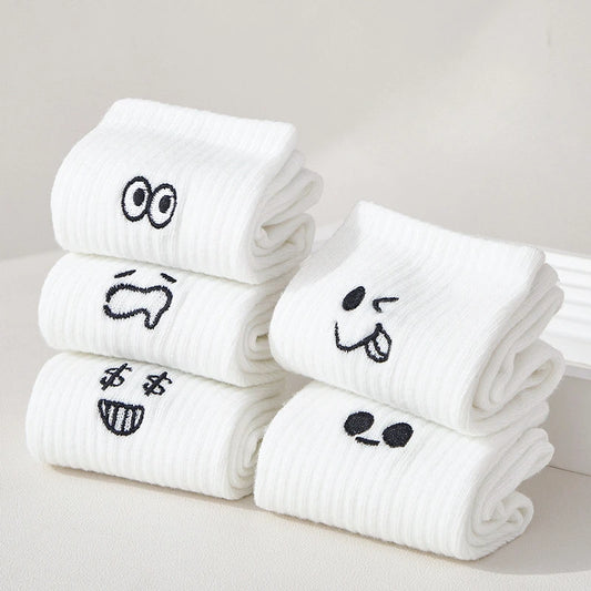 New 5 Pairs Cool Women White Cute Funny Socks Set Cartoon Lady Autumn Winter Female Girl Kawaii Sport Short Socks For Women.