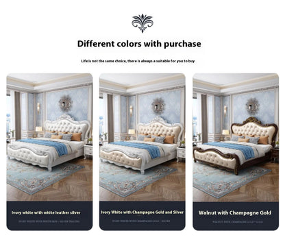 Europäisches Luxus-Doppelbett, modernes weißes King-Size-Doppelbett mit ästhetischem Rahmen, hochwertiges, schlafendes, beleuchtetes Deux-Tischmöbel für Schlafzimmer