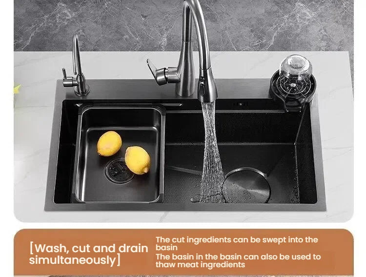 Gray Large Single Slot Stainless Steel Kitchen Sink Multifunctional Wash Dish Basin Nano Honeycomb Embossed Undermount Basin