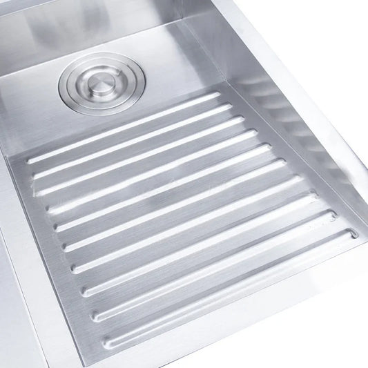 304 Stainless Steel Manual Kitchen Sink Single Bowl Above Counter Or Undermount Set WitWashboard Dispensor Dainer 60x48cm