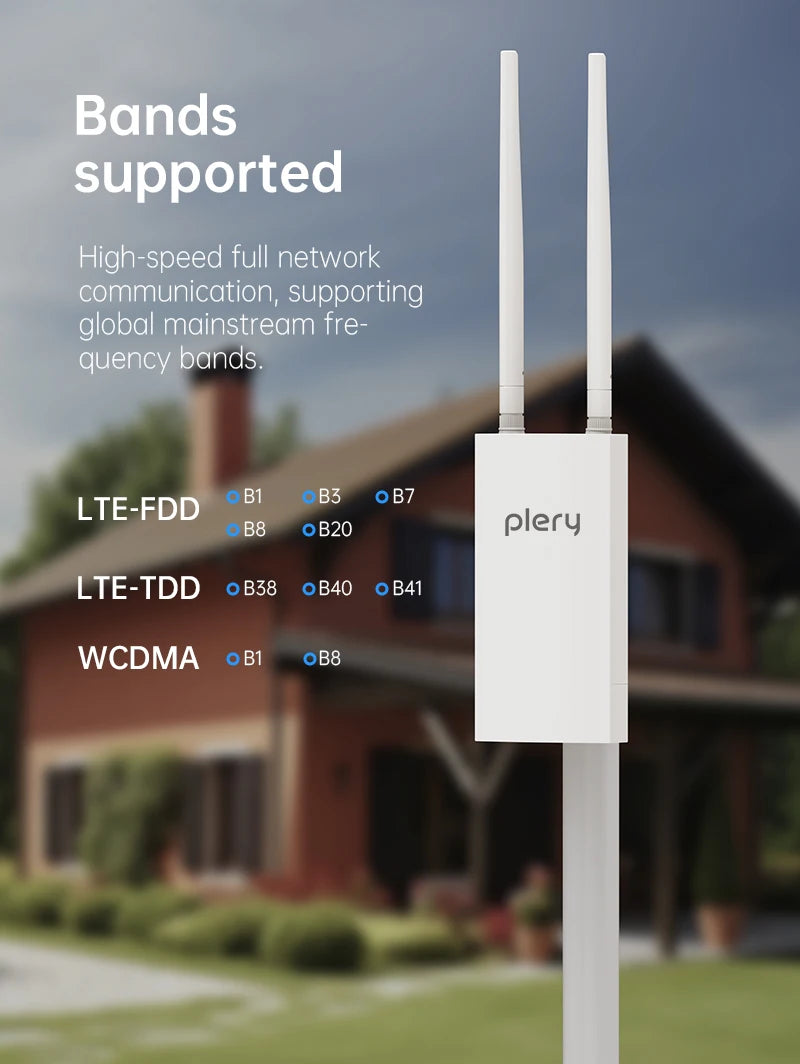 Plery IP66 CAT4 AX300 4G Router WiFi6 Outdoor Router For IP Camera/CPE 300Mbps Global LTE Router POE/DC Power 2*5dBi Antennas.
