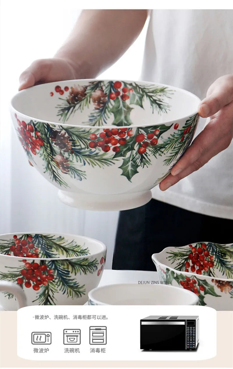 1PC Creative Kitchen Ceramic Plates Exquisite Christmas Tableware Steak Pasta Salad Plates High-quality Ceramic Dinner Plates.