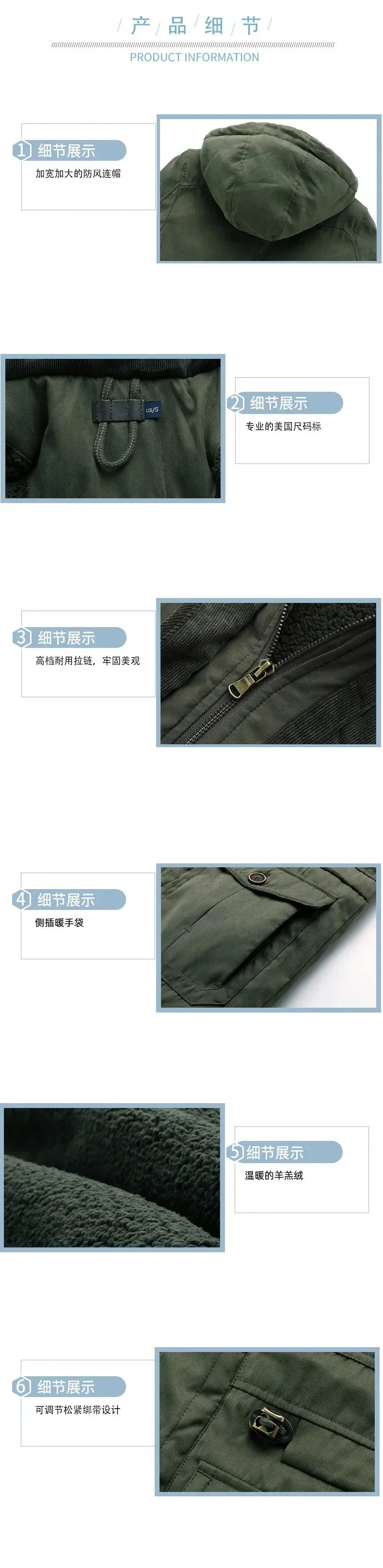 Men's Jacket WINTER USA SIZE Large SIZE Lamb Fleece JACKETS Hooded Cotton Thickened Multi Pocket Casual Mid length Coat.