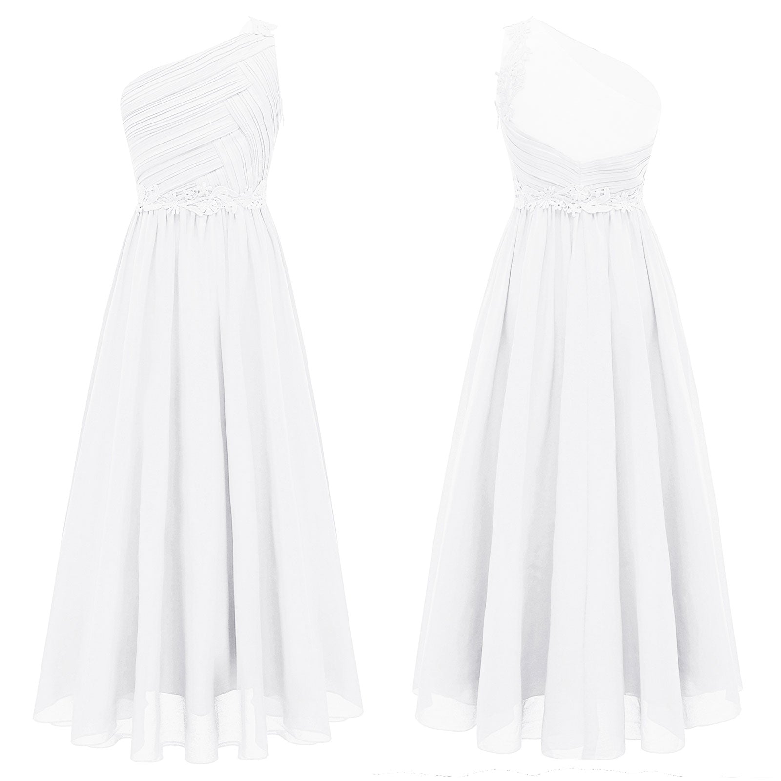 Mädchen Hochzeit Brautjungfer Kleid One Shoulder Elegante Guipure-Spitze Geraffte Chiffon Maxi Party Kleider Geburtstag Abend Abendkleid.