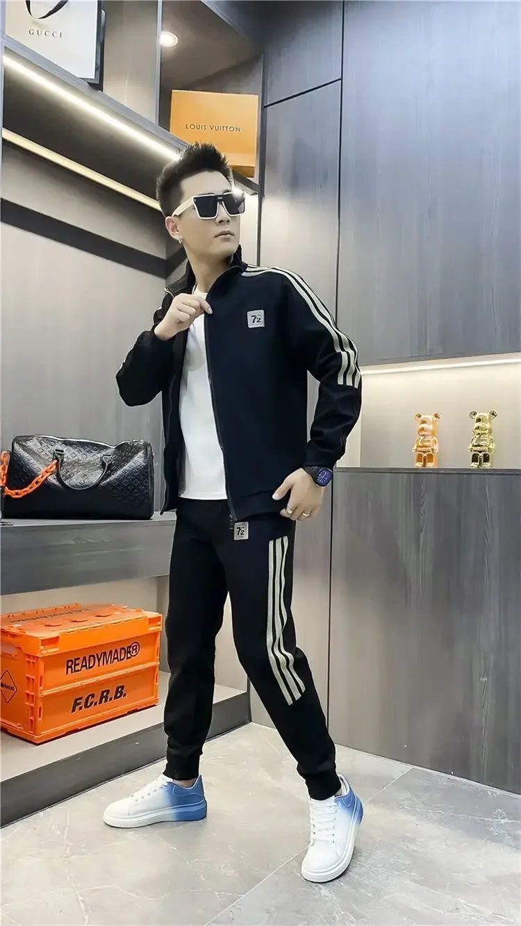 Men's Casual Sportswear Set Spring Autumn Long Sleeve Stand Collar Jacket Pants Comfortable Breathable Sports Outfit.