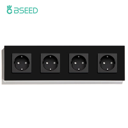 BSEED Touch-Lichtschalter mit EU-USB-Steckdosen, schwarze Wand-LED-Schalter, 1/2/3 Gang, 1-Wege-Kristall, dunkelblaue Hintergrundbeleuchtung, Wandschalter