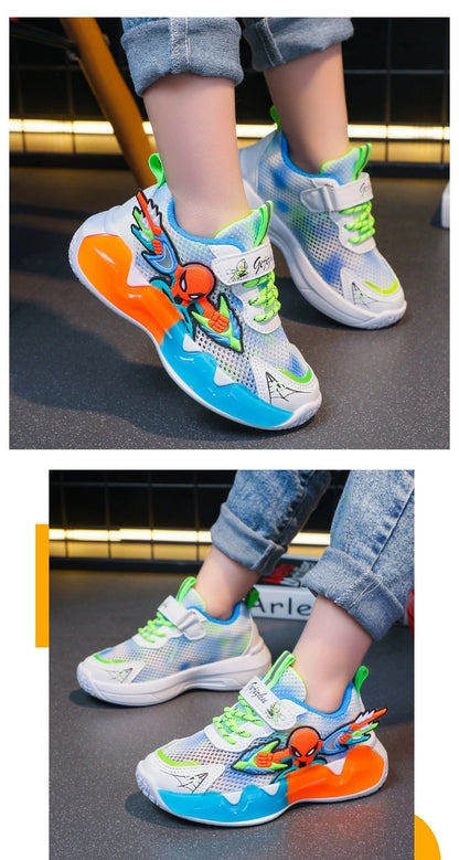Disney Children's Shoes Fashion Cartoon Spiderman Sneakers for Boys Breathable Sport Shoes Anti-slip Toddler Shoes Student Shoes.