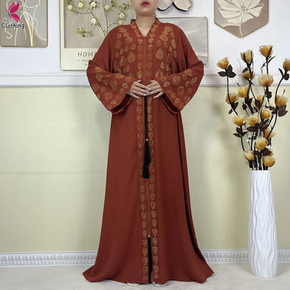 New Style Women Muslim Dress Chiffon Open Abaya 2024 Dubai Women Elegant Dress Islamic Clothing Zipper Cardigan Abaya With Scarf.