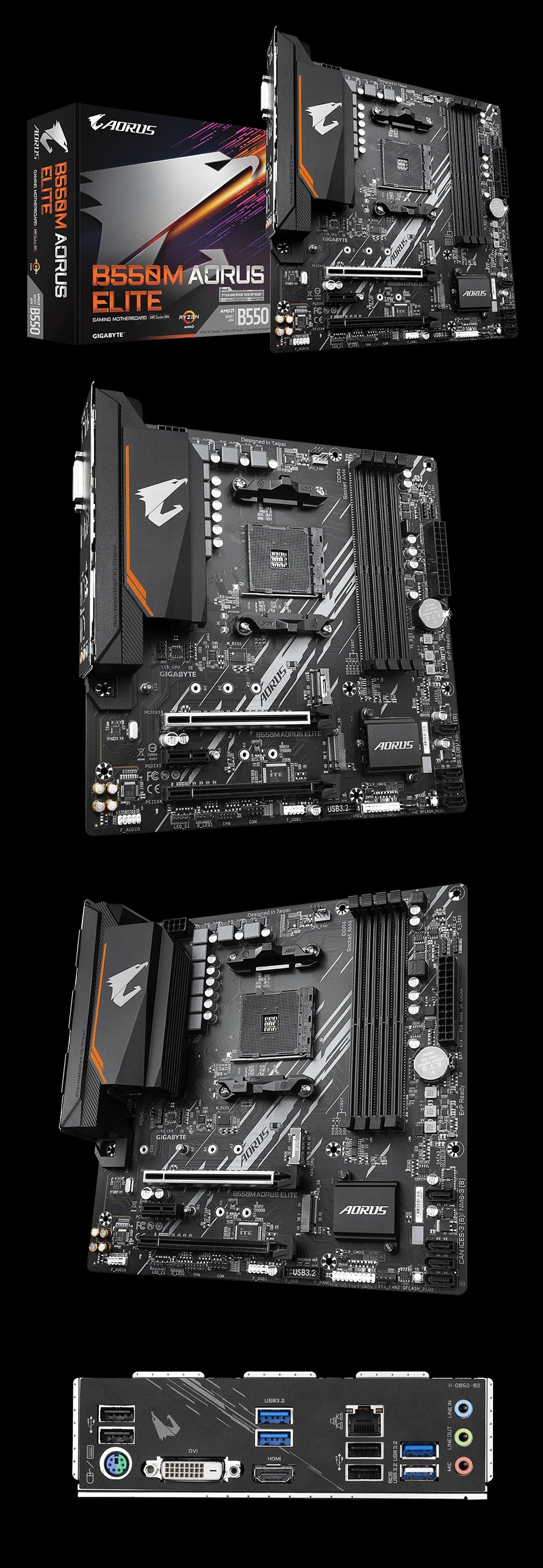 GIGABYTE New B550M AORUS ELITE Motherboard Micro-ATX Socket AM4 For Ryzen 5000 4000 3000 Series CPU Dual Channel DDR4 SATA3 M.2.