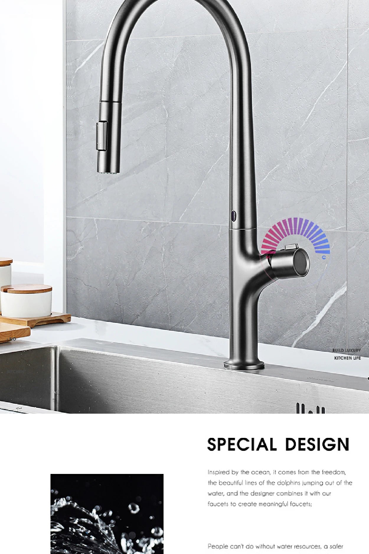 High-end gun gray brass kitchen faucet induction design single handle cold and hot dual control 2 function simple sink faucet
