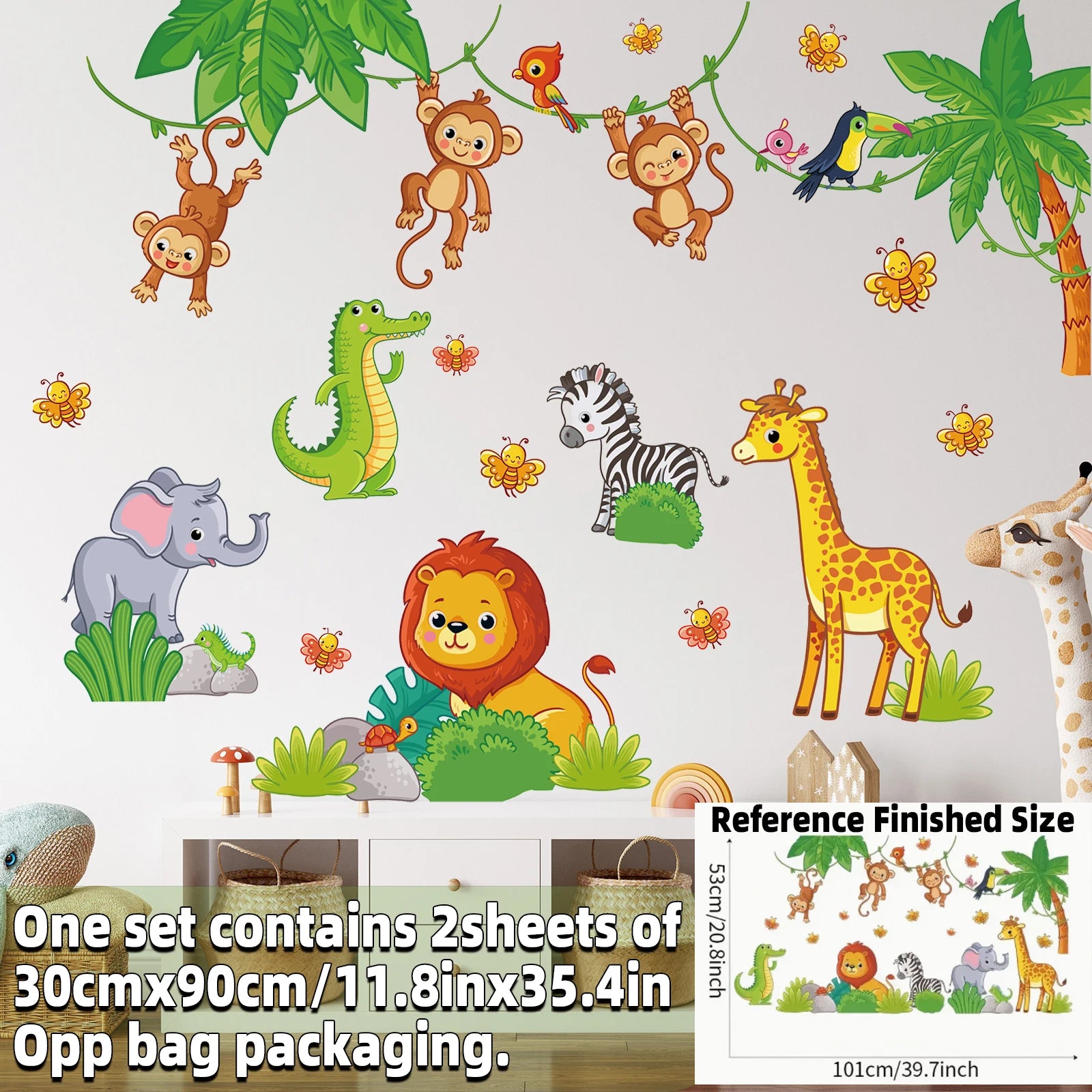 Safari Jungle Woodland Animals Wall Decals Wall Stickers for Boys Girls Baby Nursery Kids Bedroom Living Room Classroom Decor.