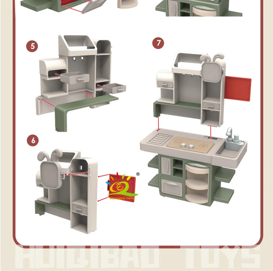 Baby's Housework Kitchen Playset Cooking Tableware Food Lihgting Sound Playing Pretend Educational Toy For Children Toddler Gift.