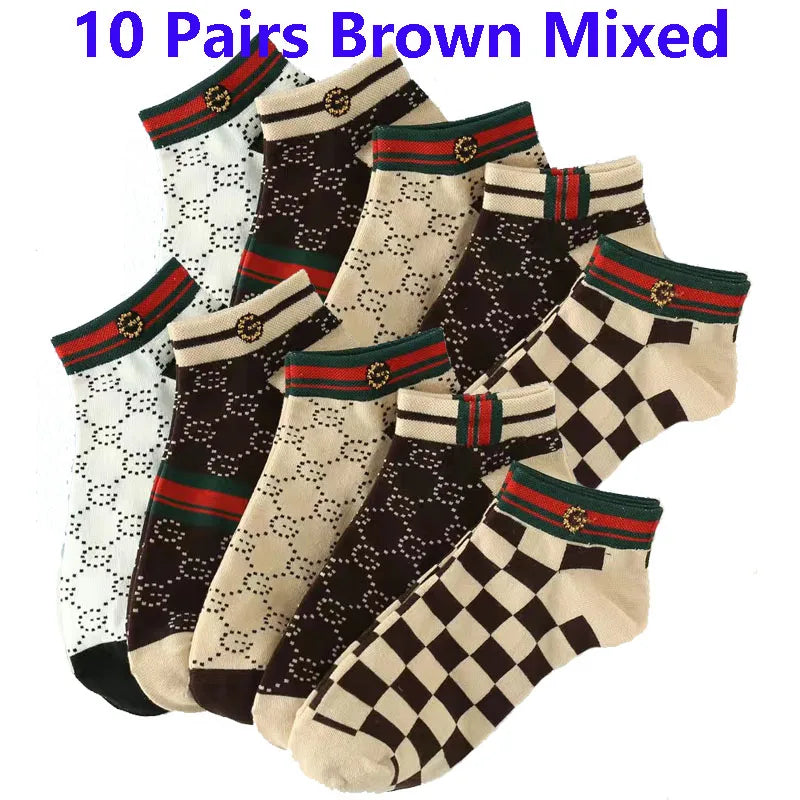 5/10/20 Pairs Mens Socks Short Breathable Luxury Socks Designer Brand Low-Cut Fashion Trendy Socks Geometric Pattern