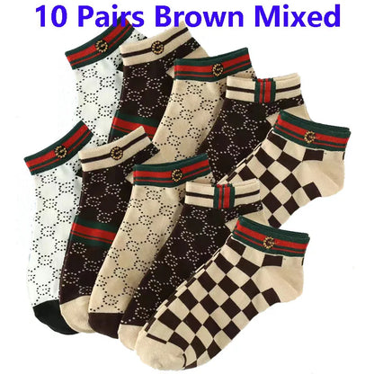 5/10/20 Pairs Mens Socks Short Breathable Luxury Socks Designer Brand Low-Cut Fashion Trendy Socks Geometric Pattern