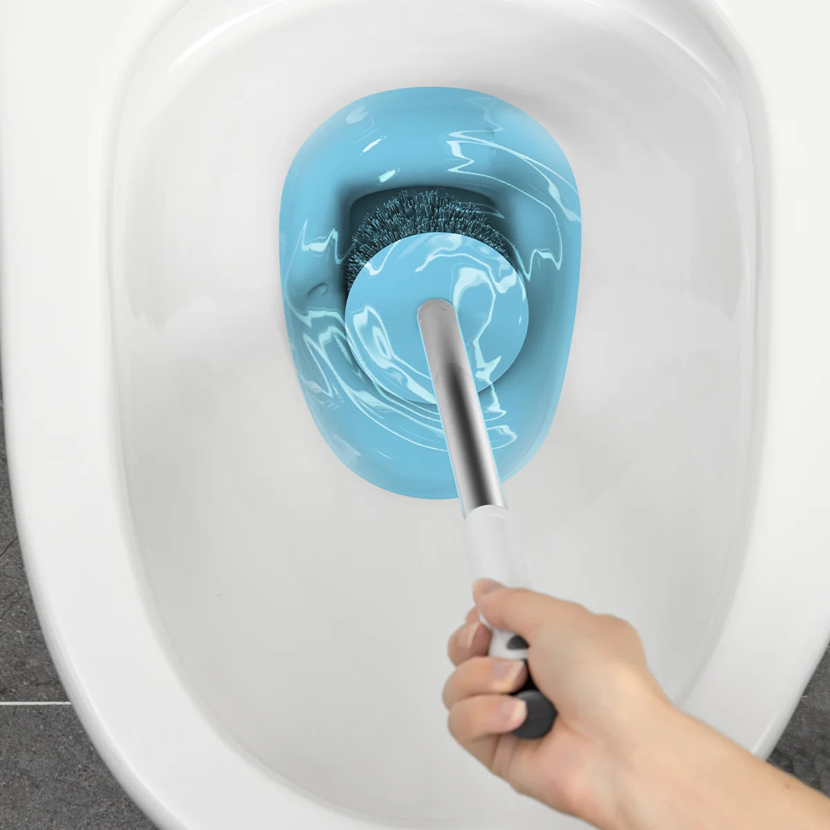 WORTHBUY Wandmontierte Toilettenbürste aus Kunststoff mit langem Griff und Halter, stanzfreie WC-Toilettenreinigungsbürste, Badezimmerzubehör