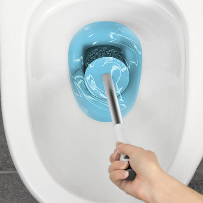 WORTHBUY Wandmontierte Toilettenbürste aus Kunststoff mit langem Griff und Halter, stanzfreie WC-Toilettenreinigungsbürste, Badezimmerzubehör