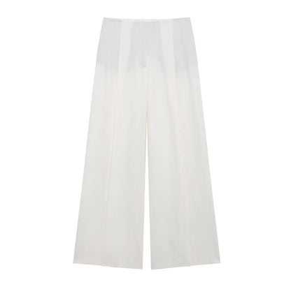 HH Women's Suits White Turn-Down Collar Long Sleeves Lace-Up Blazers+High Waist Zipper Long Pants Female Spring Fashion Sets.