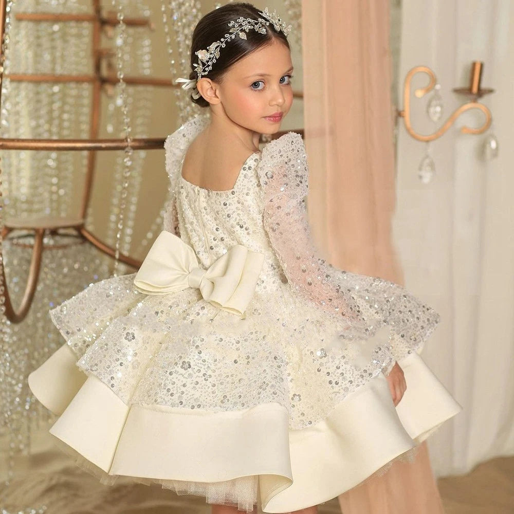 Mädchen Erstkommunion Kleid Kinder Festzug Ballkleid Mädchen Blume Hochzeit Pailletten Kleider für Kinder Klavier Leistung Vestidos.