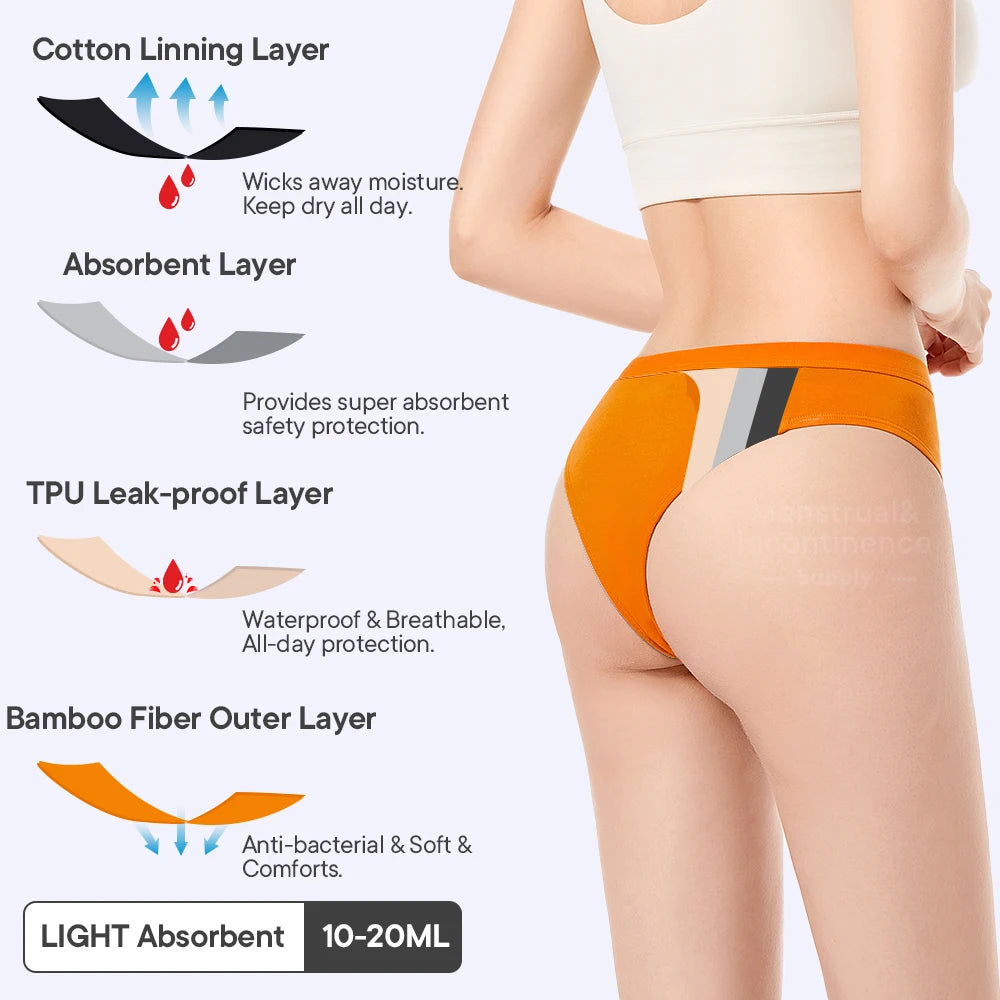 Bikini Menstrual Panties Eco-friendly Reusable Breathable Leakproof Period Underwear for Women Bamboo Fibre.