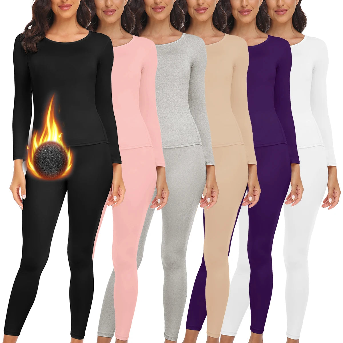 Women Thermal Underwear Set 2 pack Long Johns Ultra Soft Fleece Lined Base Layer Keep Warm Cold Weather Top Bottom﻿.